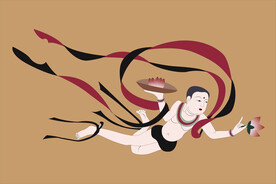 敦煌莫高窟407窟壁画献花飞天