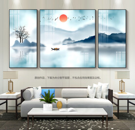 新中式客厅水墨山水画装饰画挂画