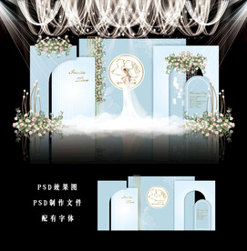 蓝色简约婚礼图片