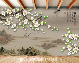 玉兰花鸟装饰画