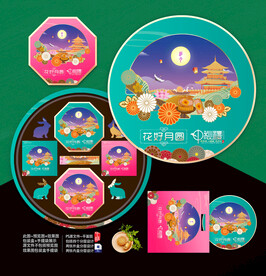 月饼包装 中秋礼盒 插画