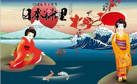 浮世绘日本料理餐饮背景墙壁画