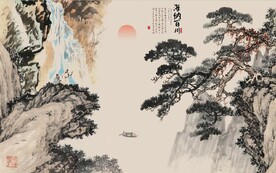 新中式水墨古松山水风景背景墙