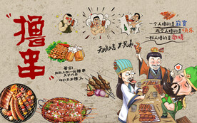 撸串烧烤背景墙