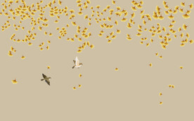 新中式银杏花鸟背景墙