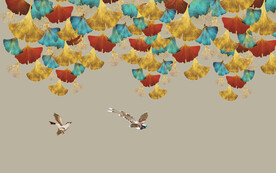 银杏叶花鸟背景墙