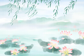 山水水墨荷花背景