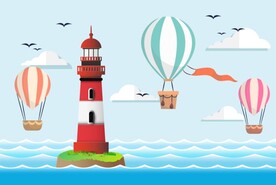 灯塔热气球儿童壁画