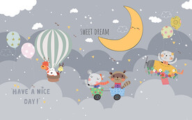 可爱卡通小动物月亮儿童房背景墙