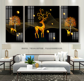 现代抽象客厅背景画三联画晶瓷画
