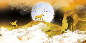 晶瓷画 金色线条 抽象画