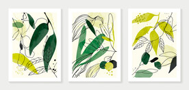 手绘植物叶子装饰画