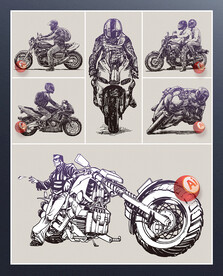 矢量手绘摩托骑手系列