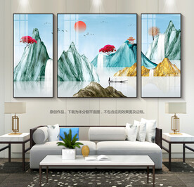 现代抽象山水装饰画沙发背景画
