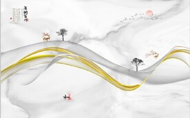 新中式爵士白大理石山水背景墙