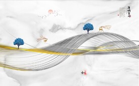 新中式爵士白大理石山水背景墙