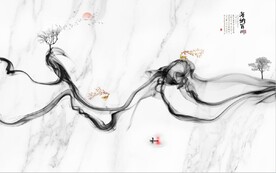 新中式爵士白大理石山水背景墙