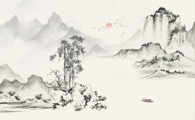 新中式水墨山水国画电视背景墙