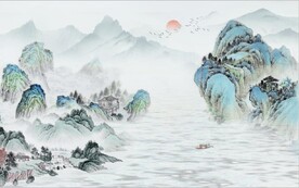 新中式水墨山水国画电视背景墙