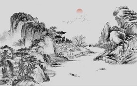 新中式水墨山水国画电视背景墙