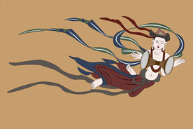 敦煌莫高窟壁画隋代敲鼓飞天