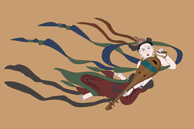 敦煌莫高窟390窟壁画琵琶飞天