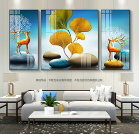 创意客厅装饰画银杏叶挂画三联画