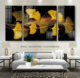 金色银杏叶客厅装饰画晶瓷画挂画