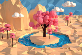  Lowpoly 粉色树