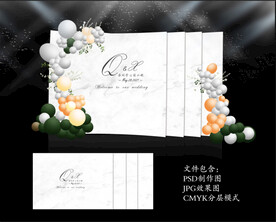 白色大理石婚礼 婚礼喷绘背景 