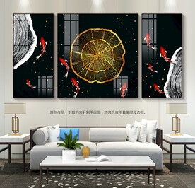 九鱼图客厅装饰画沙发背景画挂画