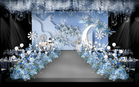 雾霾蓝莫兰迪婚礼舞台效果图