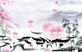 新式写意水墨江南山水画