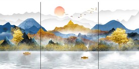 意境金山发财树三联画