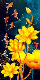 金色荷花九鱼图玄关背景墙