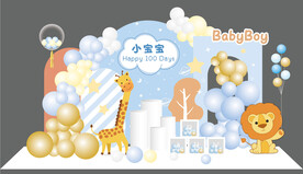男孩宝宝宴百天宴蓝色卡通动物