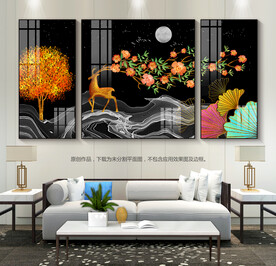 抽象客厅装饰画三联画晶瓷画挂画