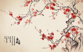 新中式红梅喜上眉梢电视背景墙