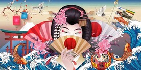 浮世绘日本料理餐饮背景墙