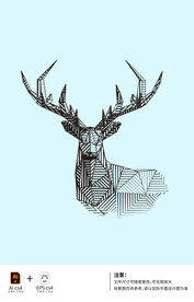 北欧风装饰画驯鹿矢量插画