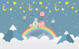 可爱小熊彩虹桥儿童房背景墙