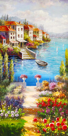 地中海风情油画玄关背景墙