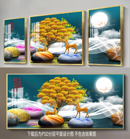 鹅卵石发财树装饰画