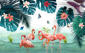 植物火烈鸟背景墙