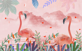 植物火烈鸟背景墙