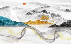 中国风山水客厅背景 TIF分层