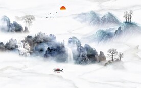 中式流水聚财背景墙图片