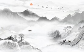 山水意境抽象电视背景墙