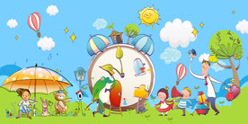 卡通儿童乐园床头背景墙画