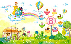 卡通儿童房床头背景墙